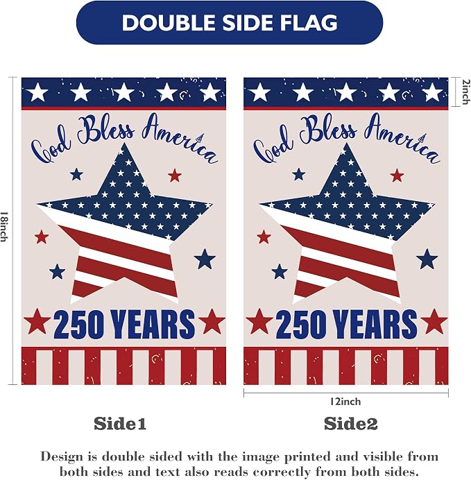 250 Anniversary USA Garden Flag, 250 Year American Anniversary Flag Patriotic Double-Sided Garden Flag