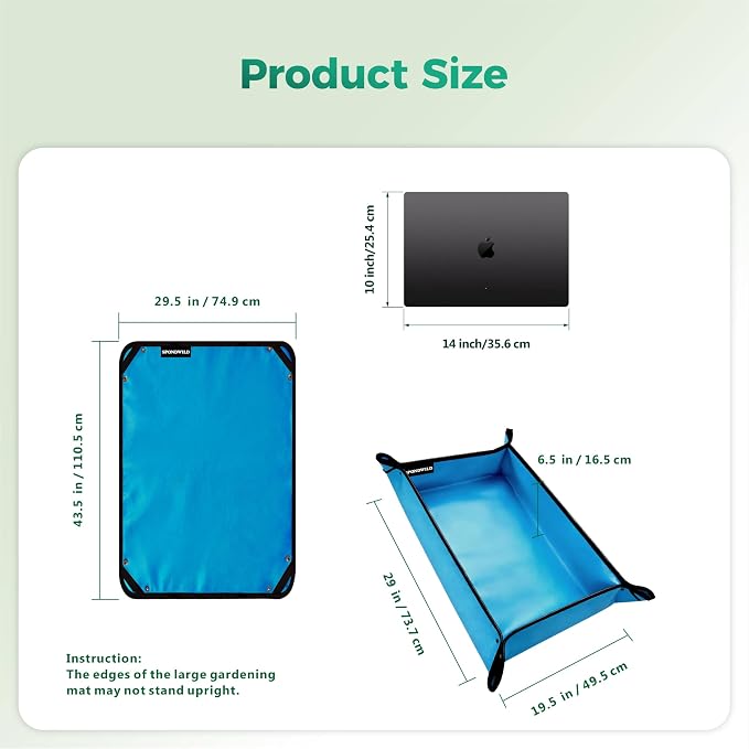 Plant Transplanting Mat - Thickened Waterproof Potting Mat, Succulent Gardening Mat, Portable Repotting Mat for Mess Control, Indoor Outdoor Use (PVC-Blue 43.5"x29.5")