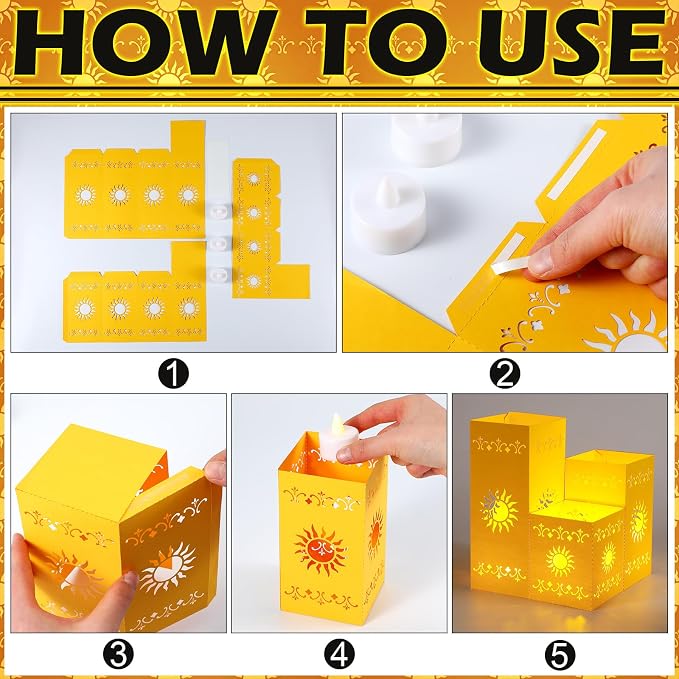 12 Pcs Princess Sun Lantern Centerpieces for Table 3 Size Gold Princess Birthday Cutout Paper Lantern Boxes with Tea Light Candle for Sun Birthday Baby Shower Decor(Cubic)