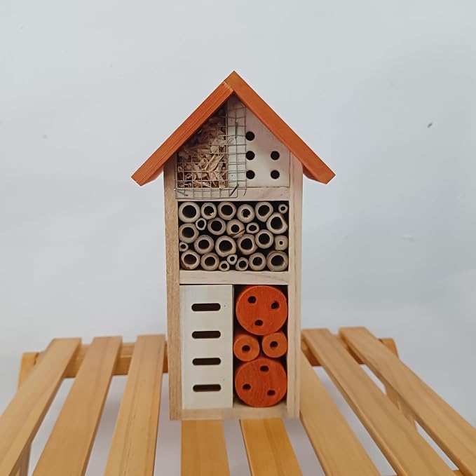 Lovebirds Pet Product Hanging Wooden Insect Hotel,House for Bee, Butterfly, Ladybirds,Insect Houses for the Garden Decor, 26x14.5x8cm, Bee House for Garden Pollinators