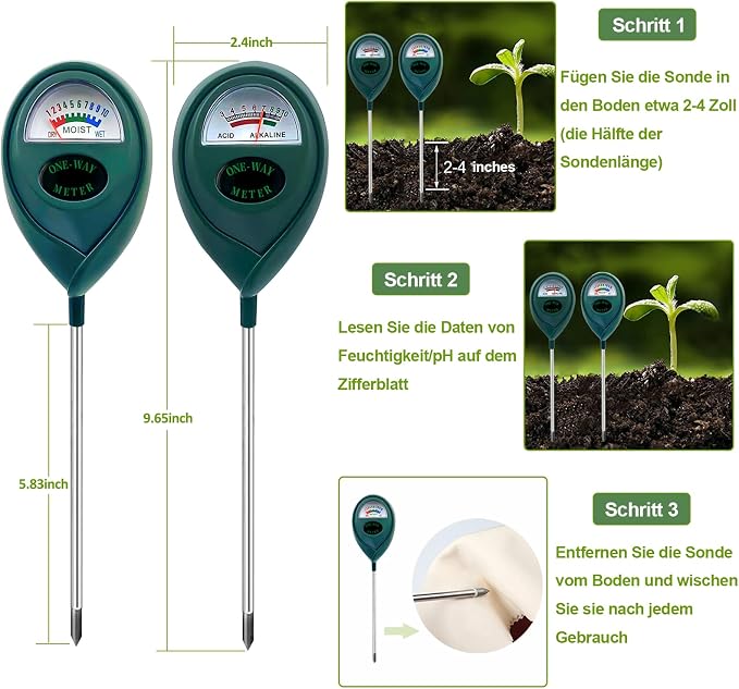 2 Pack Soil Tester, Soil Moisture Meter + pH Tester, Soil Test Kit Tool for Indoor & Outdoor Plants, Water Hydrometer/pH Meter Dial Display Tester for Garden, Lawn, Farm, No Battery Required