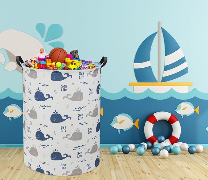 Kids Laundry Basket Baby Hamper Whale Toy Storage Bin for Boys Room Decor for Bedroom Bathroom(Whale)