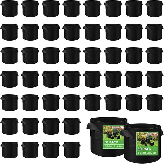 LITLANDSTAR 50 Pack 5 Gallon Plant Grow Bags, Breathable Felt Non-Woven Aeration Fabric Plant Grow Pots, Garden Planting Containers for Nursery Vegetable Flower Grow Bags with Handles (11.8x9.8inch)