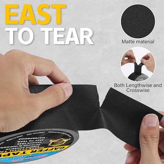 Black Gaffers Tape 4 Inch x 30 Yards - Heavy Duty, Waterproof, No Residue, Non-Reflective, Easy Tear Gaffers Stage Tape - Multipurpose