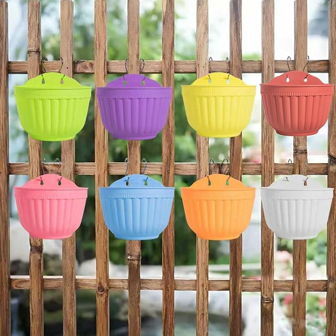 8 Pcs Colorful Resin Wall Hanging Planter Pot Vertical Garden Living Wall Mount Window Hang Indoor Outdoor Plant Flower Basket for Kitchen Herb Balcony Railing Shelf Fence Bedroom Trellis Decor Modern
