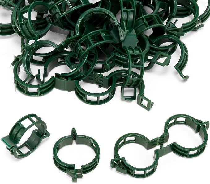 Plant Support Clips 100 PCS, Tomato Vine Clips, Trellis Plastic Clips, Garden Vine Fixing Clips for Climbing Plants, Tomato, Grape, Vegetables and Plants Stalks, Green