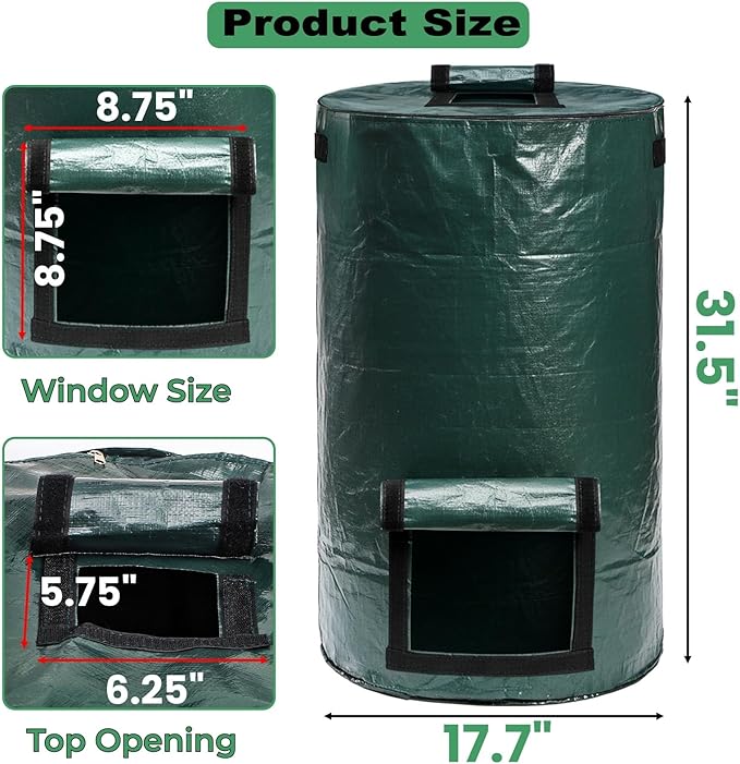 Tlence 4 Pack 34 Gallon Reusable Yard Waste Bags, Heavy Duty Lawn and Leaf Bags, Collapsible Garden Compost Bins with Bottom Window & Handles for Outdoor, Green Leaf Lawn Collector Containers
