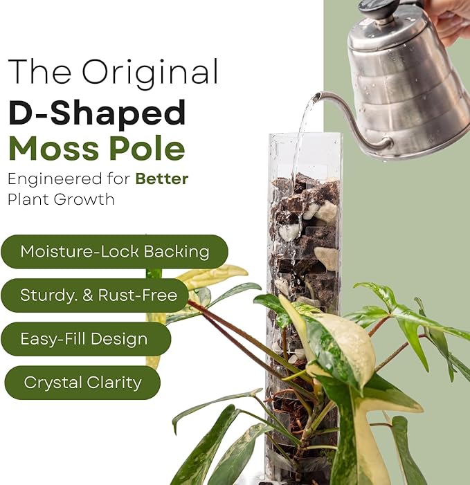 THICCLY V3 GrowPole Large 10 Pcs - Front Opening Plastic Moss Poles for Climbing Plants, D-Shaped Moss Pole for Monstera Plant Support Plant Climbing Pole, Plastic Plant Pole Support for Philodendron