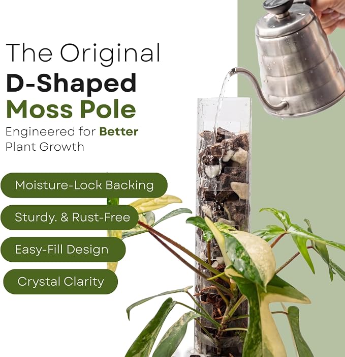 THICCLY V3 GrowPole Small 20 Pcs - Front Opening Plastic Moss Poles for Climbing Plants, D-Shaped Moss Pole for Monstera Plant Support Plant Climbing Pole, Plastic Plant Pole Support for Philodendron