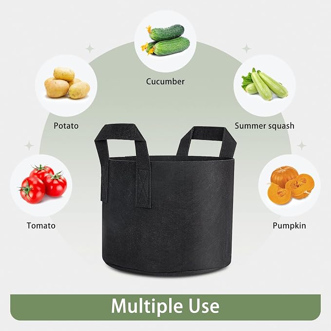 GreatBuddy Grow Bags 7 Gallon 6-Pack, Heavy Duty Fabric Grow Bags with Handles for Vegetables, Herbs, and Tomatoes, Fabric Pots & Planting Bags for Outdoor Home Gardening