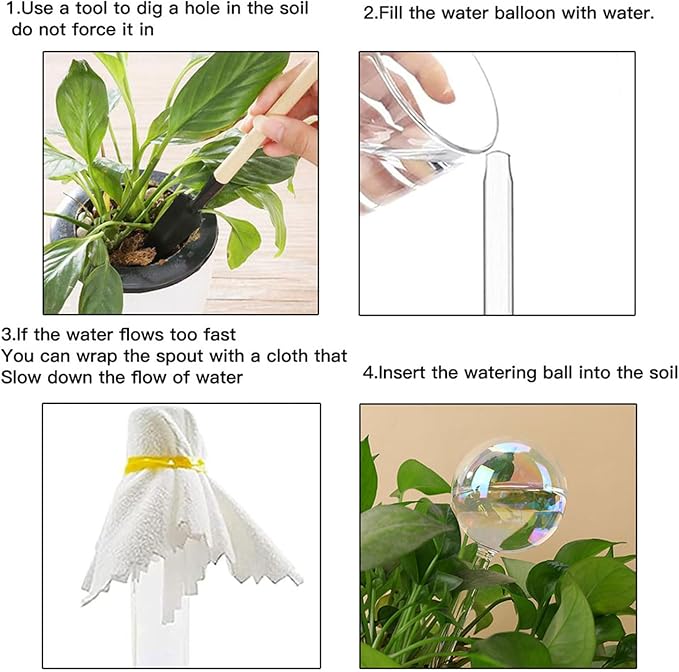 17 Oz 2 Weeks Glass Plant Watering Globes Large for Indoor Outdoor Potted Plants Self Watering Planter Insert Bulbs Water Plants While Away Vacation Devices (Iridescent Large 2-Pack)