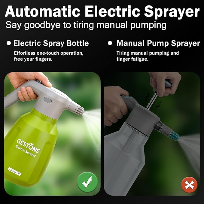 Electric Spray Bottle 2L/0.5 Gallon Plant Mister, Automatic Watering Can Rechargeable Battery Powered Garden Sprayer with Adjustable Nozzle for Plants Fertilizing,Weeding and Cleaning (Green)