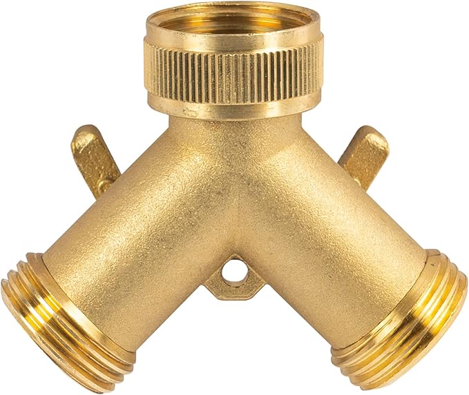 Hourleey Brass Garden Hose Splitter (2 Way), Solid Brass Hose Y Splitter 2 Valves with 2 Extra Rubber Washers (2 PACK)