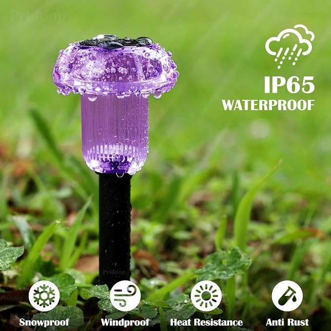 Priddop Solar Halloween Lights Outdoor 8 Pack Waterproof Purple LED | Yard Garden Decorative Pathway Mushroom Outside Landscape Path Lighting Patio Walkway Ground Pattern Halloween Decorations