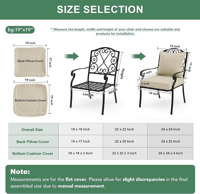 Summsun Patio Chair Cushions Set of 2, Faux Linen Outdoor Furniture Cushions, Water Resistant Backrest and Seat Cushion Set with Ties, Removable Cover, Non-Slip Bottom, 19 x 19 Inch, Beige