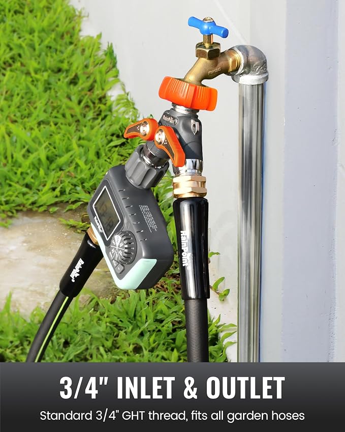 RAINPOINT Garden Hose Splitter 2 Way Heavy Duty, Water Hose Y Spigot Splitter with Shutoff Valves,100% Metal Body Water Hose Connector with Shut-Off Valve, 1.9" Metal Handle, 3/4" GHT Thread(Orange)