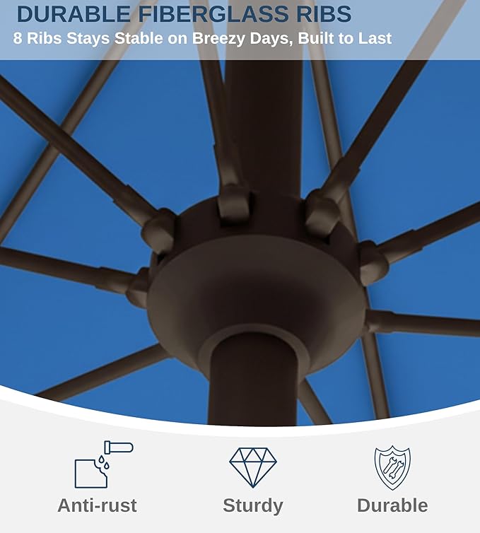 9FT Auto-Tilt Patio Umbrella|Outdoor Market Table Umbrella with 8 Fiberglass Ribs for Pool,Deck&Backyard