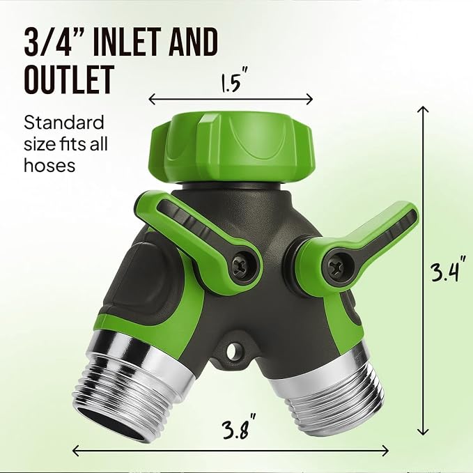 Garden Hose Splitter 2 Way Heavy Duty - Leakproof Full Metal Body Faucet Spigot Splitter (2 pack)