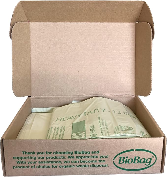 13 Gallon Tall Compostable Thick Trash Bags by BioBag, 30 Count, BPI Certified, Meets ASTM D6400 Standards, Made in USA, Strong Kitchen Bin Liners