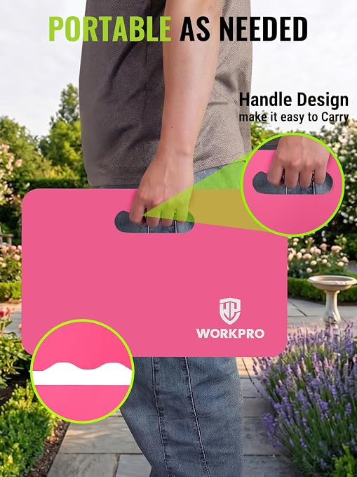 WORKPRO Extra Thick Kneeling Pad, 2-Pack, Soft NBR Foam Cushioning for Knee, Large Foam Kneeler Mat for Gardening, Bathing Baby, Exercise, Workout Supplies, 17.5 x 11 x 1.5 in, Pink