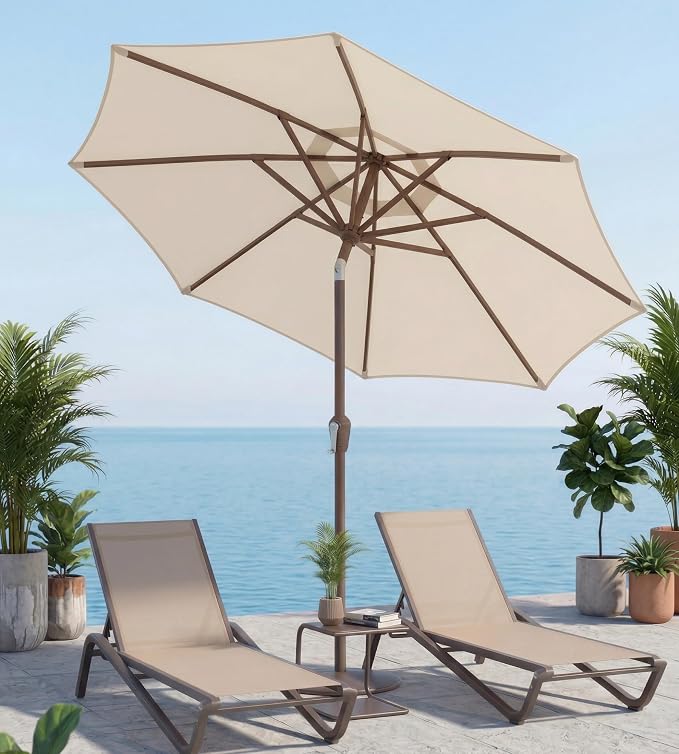 10FT Patio Umbrella, Outdoor Umbrella with Push Button Tilt and Crank, 8 Sturdy Ribs, UV Protection & Waterproof Market Umbrella for Pool, Backyard, Beach,Deck