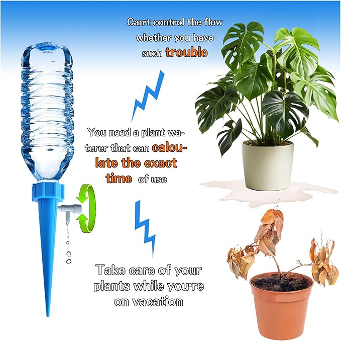 24PCS Self Plant Watering Spikes Device, Adjustable Flow Self Watering Spikes, Automatic Plant Irrigation System with Flow Control Valve for Indoor Outdoor Garden Vacation Plant Care