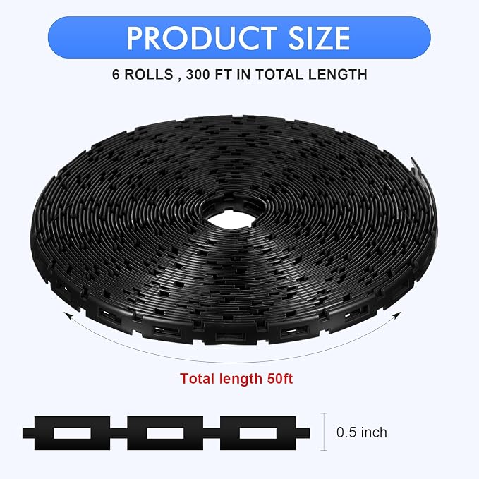 Wesiti 300 ft Plastic Chain Lock Tree Tie 1/2 Inch Wide Adjustable Tree Support Straps Plant String Swing Strap Flexible Reusable Ties for Staking for Garden Accessories