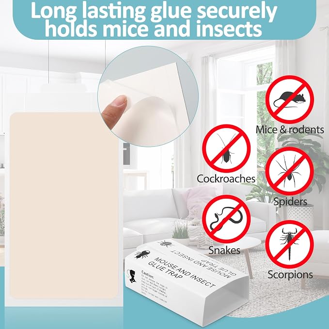 Qualirey Mouse and Insect Glue Boards Pest Glue Traps Bulk Large Mouse Rat Trap Sticky Adhesive for Mice Spider Moth Cockroaches Cricket House Indoor Outdoor Non Toxic(300 Pcs,9.72 x 5.12 Inch)
