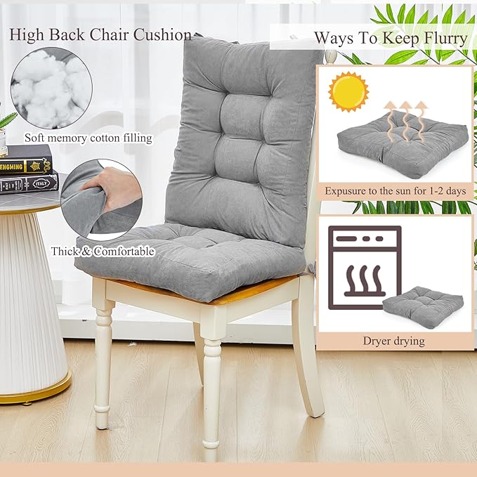 Juexica 4 Sets Outdoor Patio Chair Cushions Seat High Back Tufted Pillow Replacement Rocking Chair Cushions Pads for Patio Summer Seasonal Indoor Home Office(17 x 17 Inch,Gray)