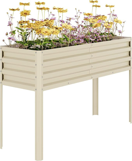 Garvee Galvanized Raised Garden Bed with Legs, 50×17×32 in Large Elevated Planter Box for Outdoor Plants, Sturdy Metal Raised Garden Beds for Vegetables, Flowers & Herbs, Backyard, Patio, Beige