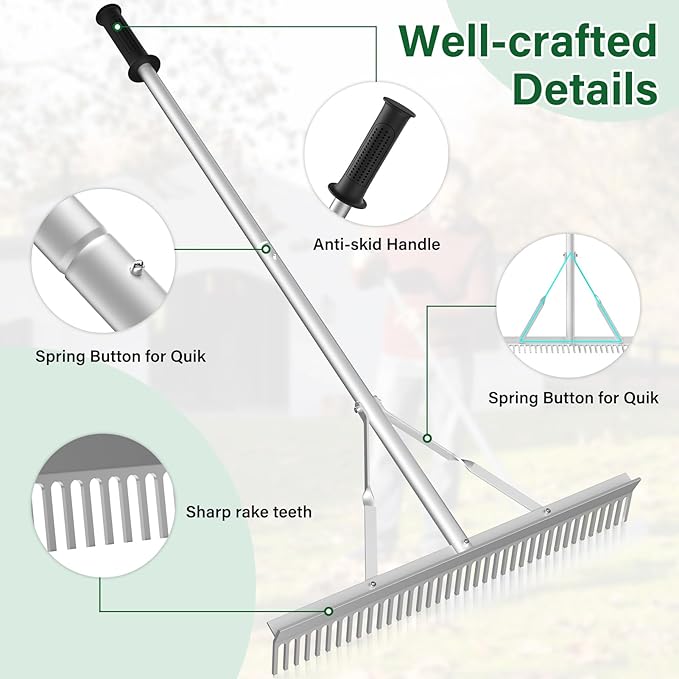 Aluminum Landscape Rake,Landscape Rake 36",Leaf Rake Tool for Loosening Soil,Lawn Care,Weeding Lake,Garden,Pond,Beach Landscaping(36" Head X 67" Handle)