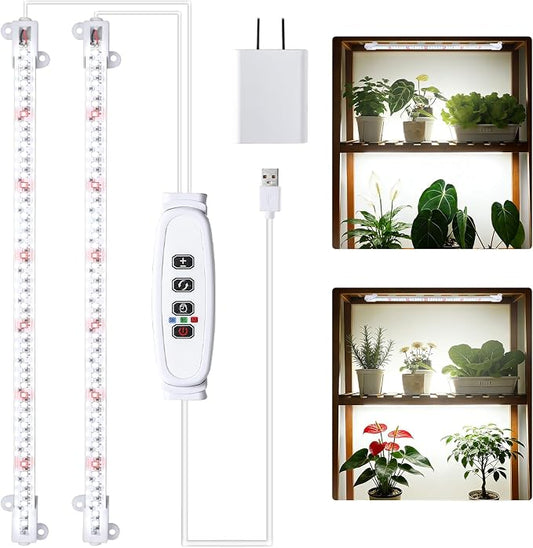 2 Head 13" Growing Lamp for Indoor Plants, Red & White Full Spectrum LED Grow Light Strips with Auto ON/Off, 3/9/12H Timer,10 Dimmable Levels for Green House Seedlings