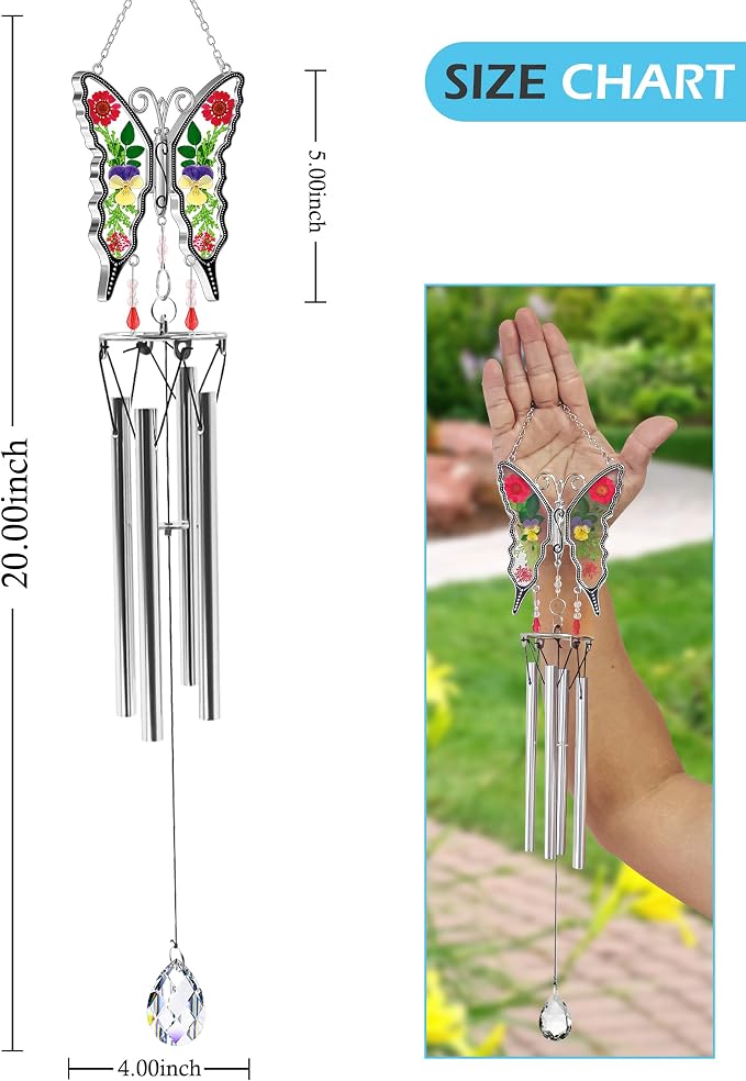 KY&BOSAM Butterfly Wind Chimes for Outside Memorial Sympathy Gifts 20" Memorial Wind Chime for Loss of Loved One Butterfly Sympathy Wind Chimes Remembrance Condolence Bereavement Gift for Loss of Mom