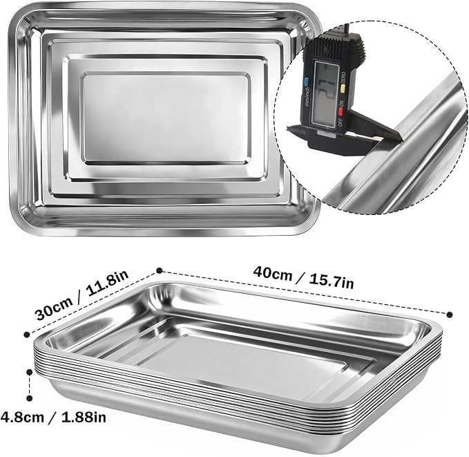 10-Pack 16 Inch Stainless Steel Growing Trays, Heavy-Duty Metal Sprouting Tray for Plants, Stainless Steel Plant Germination Trays for Hydroponics, Transplanting (Silver)