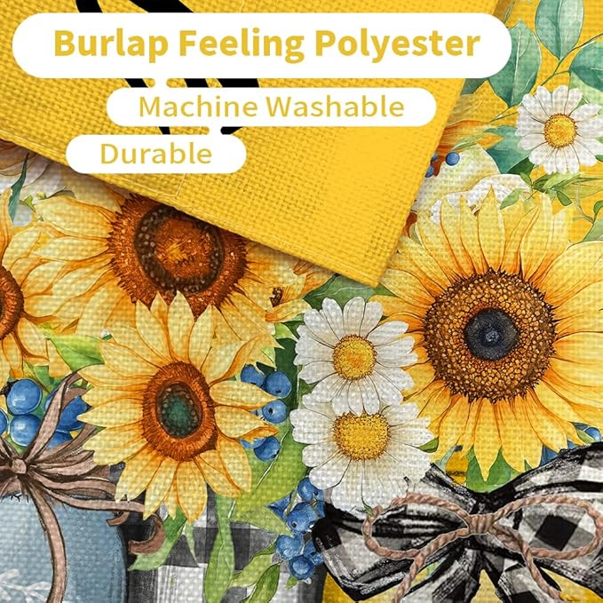 CROWNED BEAUTY Summer Garden Flag Sunflowers Mason Jars 12x18 Inch Double Sided Small Yellow Floral Seasonal Holiday Decoration for Outside Yard