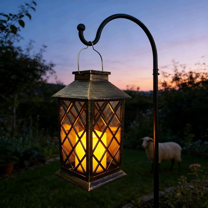 Solar Garden Lanterns Hanging Outdoor Lantern Waterproof LED Flickering Flameless Candle Mission Lights for Table,Outdoor，Mothers Day Gifts Mom Wife (2pack)