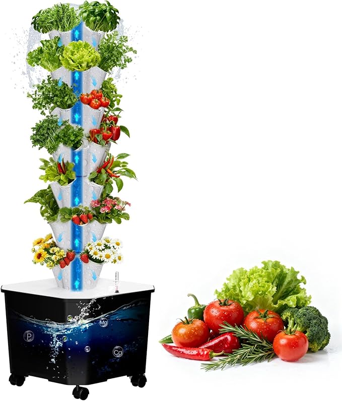 Vertical Hydroponic Tower,7Layer 35 Pods Tower Garden Growing System with 12V Water Pump& 24h Smart Timer,BPA-Free Modular Indoor/Outdoor for Hydroponic Gardening Lovers Planting Vegetables.45inch