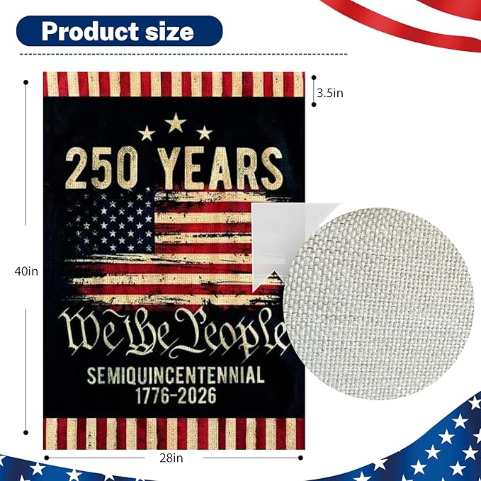 250 Anniversary Usa Garden Flags for Outside,250 Anniversary USA Flag with Stars Stripes 1776-2026,250th Anniversary America Semiquincentennial Commemorative Patriotic 4th of July Decorations Yard Sign Double-Sided House Flag Waterproof 250 Year Americ...
