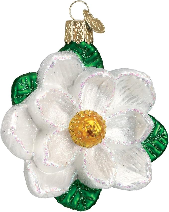 Old World Christmas Magnolia Glass Blown Ornament for Christmas Tree, Handcrafted Holiday Decoration, Garden Collection