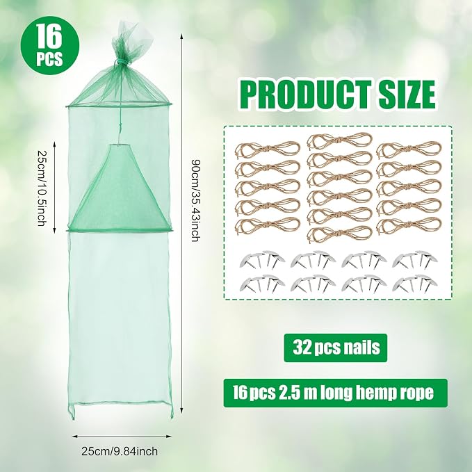Qualirey 16 Pack Spotted Lanternfly Traps Lantern Fly Killer Mesh Tree Trap with Jute Rope and Nails Effective Way to Catch Lantern Flies and Nymphs (Green)