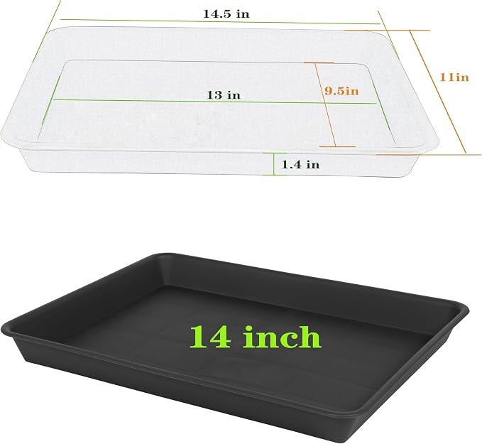 VUWEZ Plant Growing Trays 6 Pack, Plant Tray, 14.5"x11", Heavy Sturdy Plastic Plants Saucer, Seedling Starter Trays, Seed Starter Growing Tray (Black)