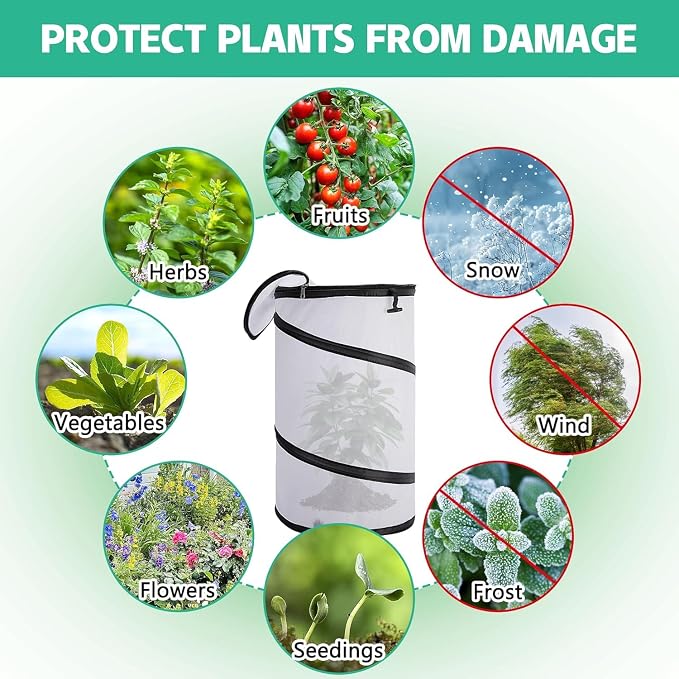 20 x 12 Inch Pop Up Winter Frost Plant Cover, Round Garden Plants Freeze Protection Tent, Foldable Warm Plant Protector Enclosure for Snow Frost Protection Indoor & Outdoor