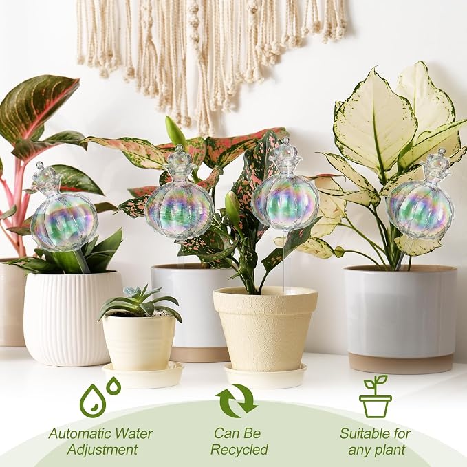 4pcs Plant Watering Globes Self Watering Planter Insert Devices,Glass Watering Bulbs Cactus Shape Automatic Watering Bulbs for Indoor Plants Top-Fill Watering Rainbow Colors