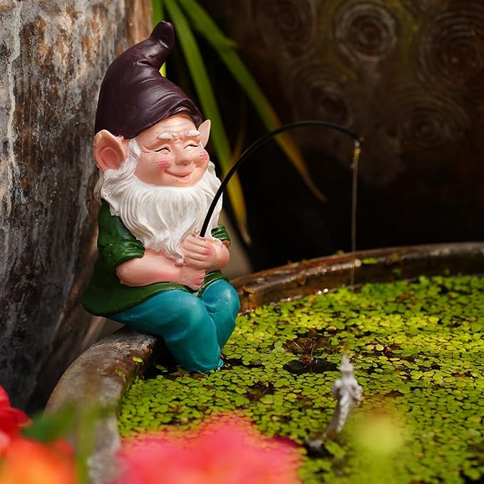 Garden Gnomes Outdoor Statue, Gnome Decorations for Yard 9.7'' Fishing Gnome Statue Outdoor Garden Decor, Fishing Guy for Waterfalls or Koi Pond Decor, Gifts for Women, Mom or Birthdays