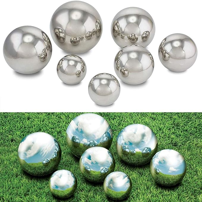 4pcs 5in/6in/8in Diameter Gazing Globe Mirror Ball,Silver Stainless Steel Polished Reflective Smooth Garden Sphere,Colorful and Shiny Addition to Any Garden or Home