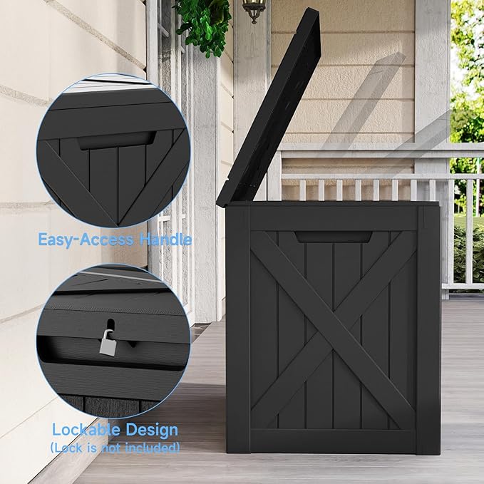EasyUp 35 Gallon Deck Boxes Outdoor Waterproof, Weatherproof Outdoor Deck Box, Lockable Resin Storage Bench For Patio Cushions, Garden Tools And Pool Accessories, Black