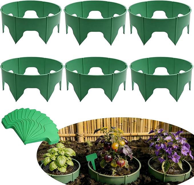 36 Pcs Planting Grow Rings Adjustable Plant Support Rings ，Interlocking Garden Plant Ring,Included 30pcs Plant Labels,Spliceable Green Garden Rings for Plant Support and Soil Moisture Retention