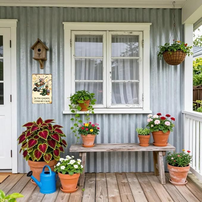 Funny Garden Signs, Vintage Garden Gift, Garden Decor for Outside, in The Garden I Find My Calm Sign, Weatherproof Aluminum Outdoor Decor for Patio Yard Greenhouse Home, Wall Decor 8x12 Inch