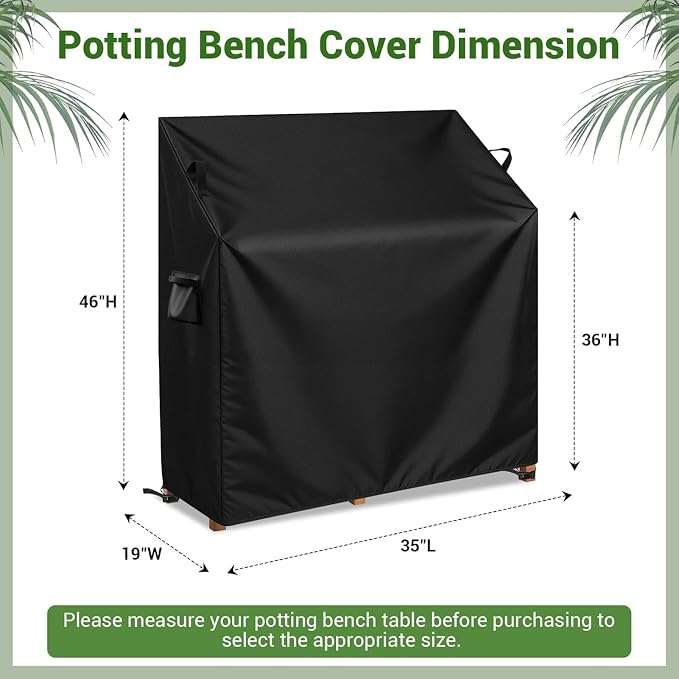 Potting Bench Cover, Potting Table for Outdoors Cover, 600D Canvas with Zipper,Waterproof Anti-UV All Weather Protection (35"L×19"W×36/46"H)