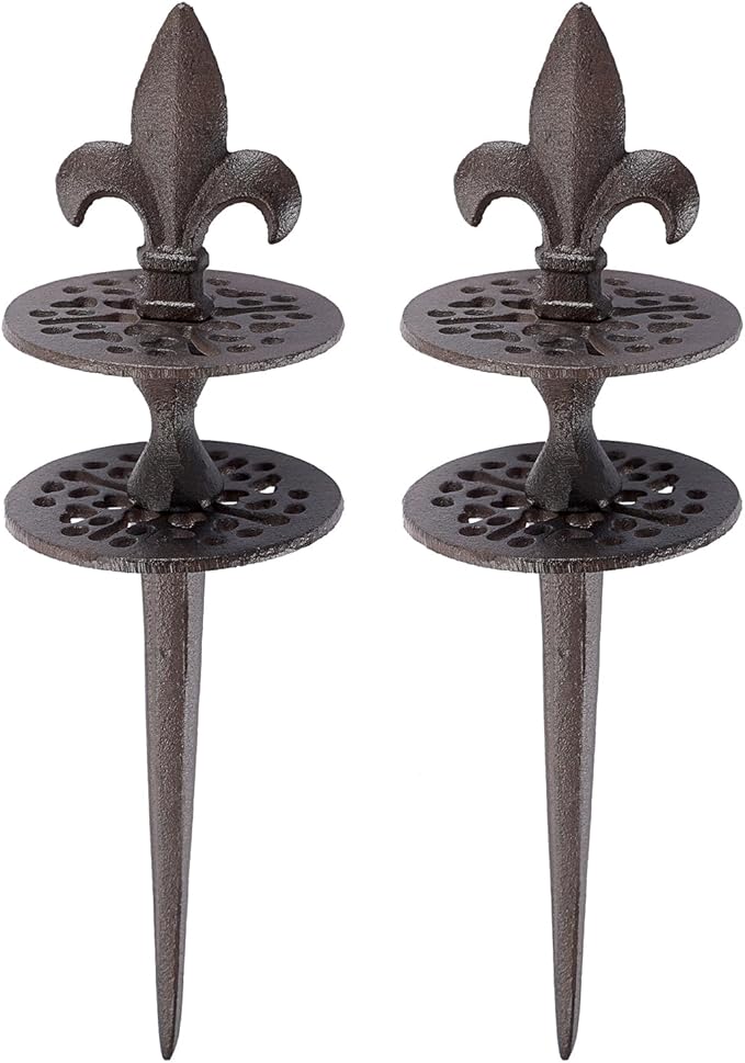 OwnMy Set of 2 Cast Iron Garden Hose Guide Stakes Heavy Duty, Decorative Garden Hose Guide Spikes for Lawn Yard Outside Plants Protection - Keeping Hoses Away from Flower Beds, Spear-Pattern